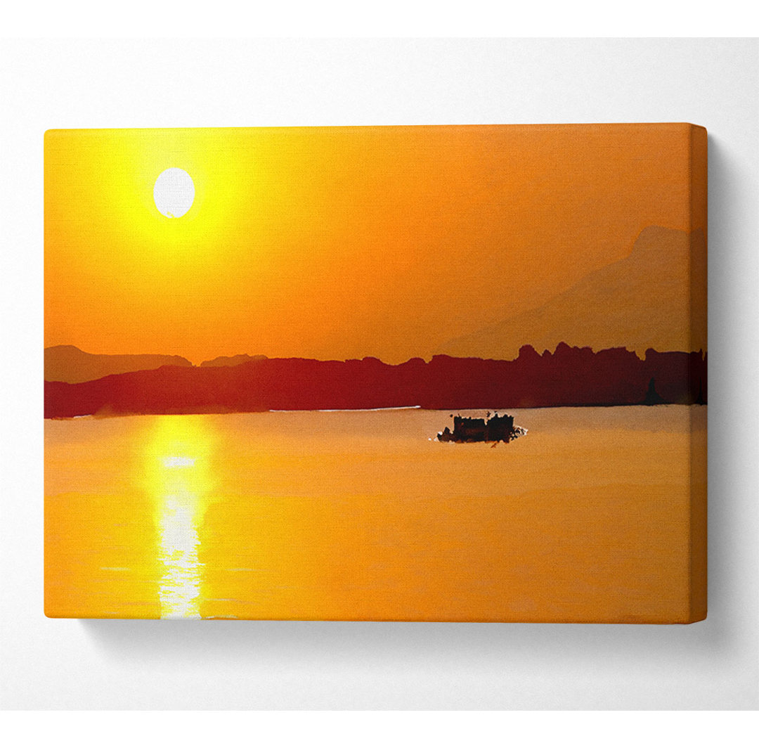 Sonnenaufgang am Strand mit dem Fischer - Kunstdrucke auf Leinwand