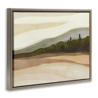 Desert View with Distant Cacti  Framed Floater Canvas Wall Art, design by Nikita Jariwala
