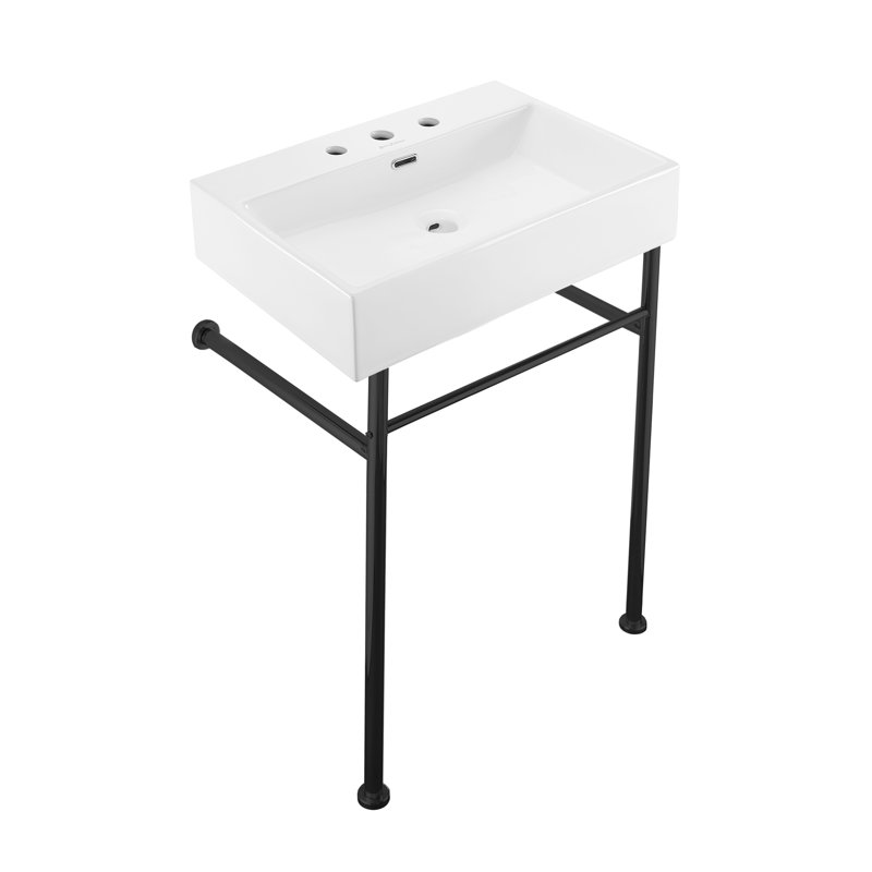 Claire 24" Console Sink White Basin Chrome Legs with 8" Widespread Holes, White/Matte Black