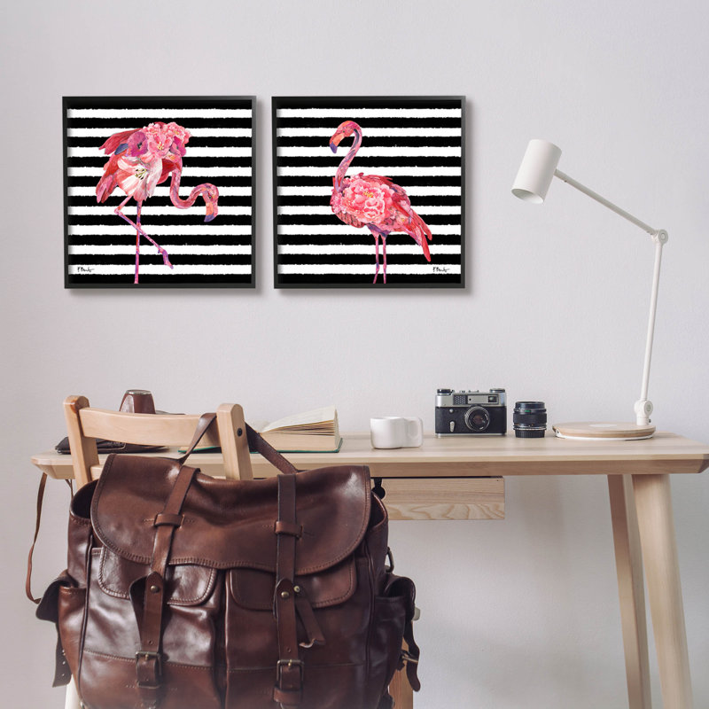 «Bold Striped Flamingo Blossoms», ensemble de 2 impressions sur toile encadrées par Paul Brent, H 17 po x l 17 po x P 1,5 po