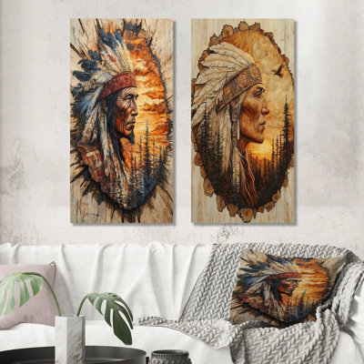 Native American Warrior Energy Of Forest III - People Wall Art 2 Panels