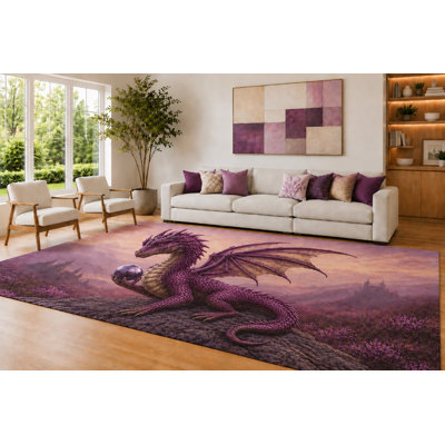 "Ultra Light Weight" Large 6'7" x 9'10"  Plum and Bronze Orb Dragon Area Rug for Living Room, Soft Low Pile Carpet with Non-Slip Silicone Backing, Decor for Bedroom and Home Office