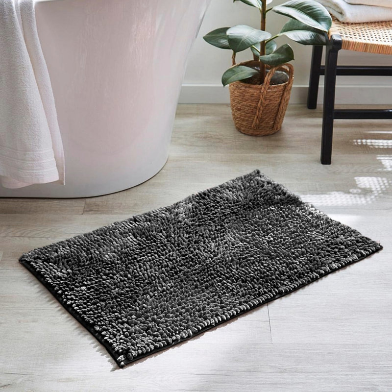 Margot Velvet Chenille Bobble Bath Mat, Charcoal