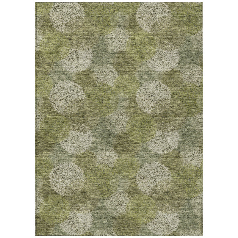 Tapis intérieur lavable à pois vert ivoire et sauge 10 pi x 14 pi