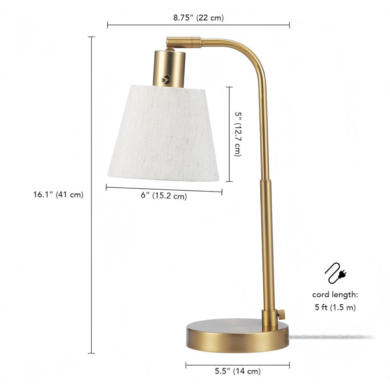 Finition laiton mat, abat-jour en lin blanc, joint pivotant, interrupteur rotatif marche / arrêt sur douille, ampoule à culot E26, lampe de salon, bureau à domicile, rénovation