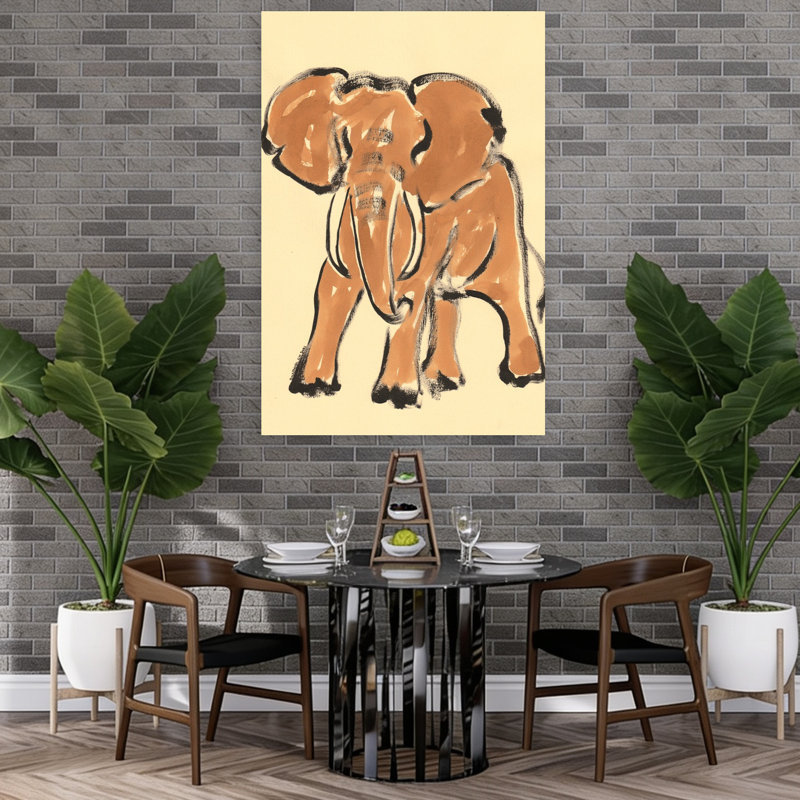 African Elephant Sketch Minimalist Contemporary Elephant Wildlife Architecture Wall Art Print 1 Piece Wrapped Canvas Wall Art