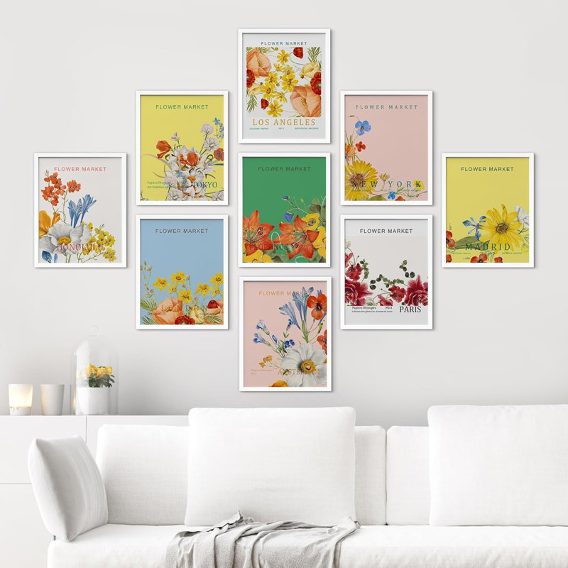 Multicolore coloré vibrant New York Flower Market Garden Bouquet Boho, impression sur papier 9 pièces, L 8 po x H 10 po