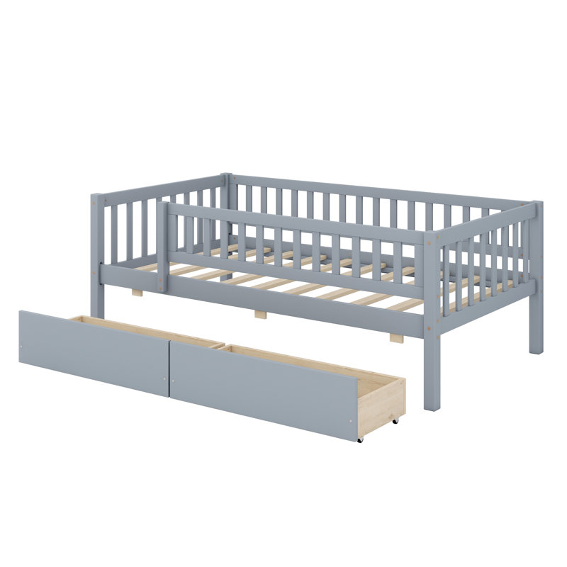 Lit de jour en bois avec deux tiroirs, Simple, Gris