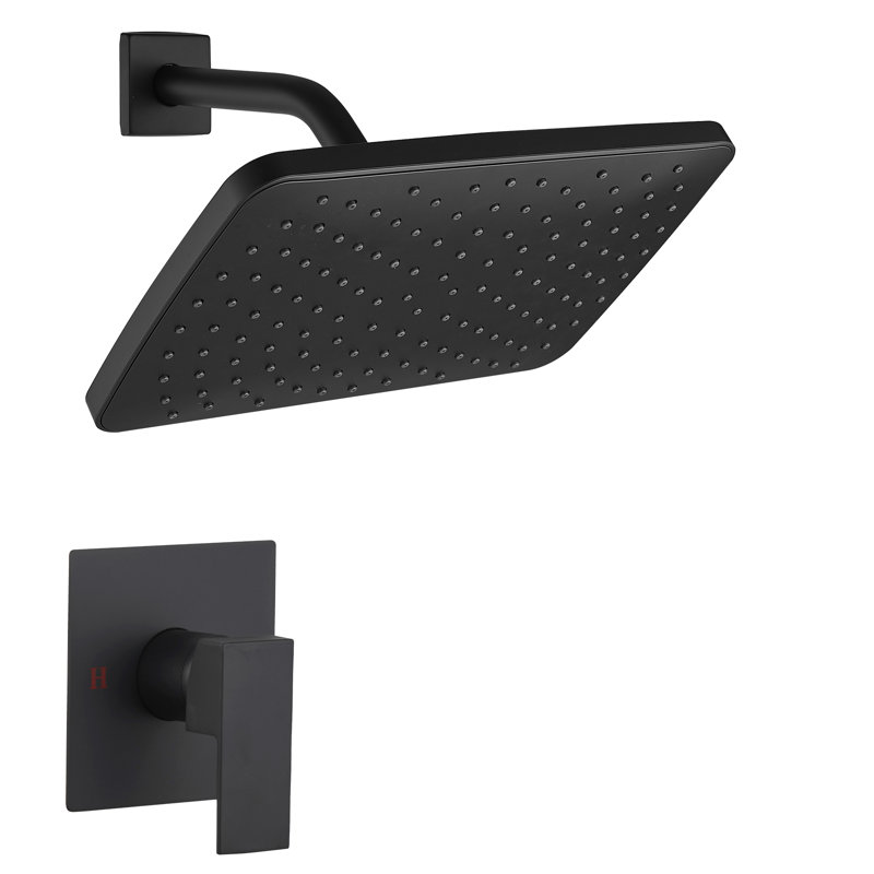 Matte Black Square Rainfall Shower Faucet Set with Valve