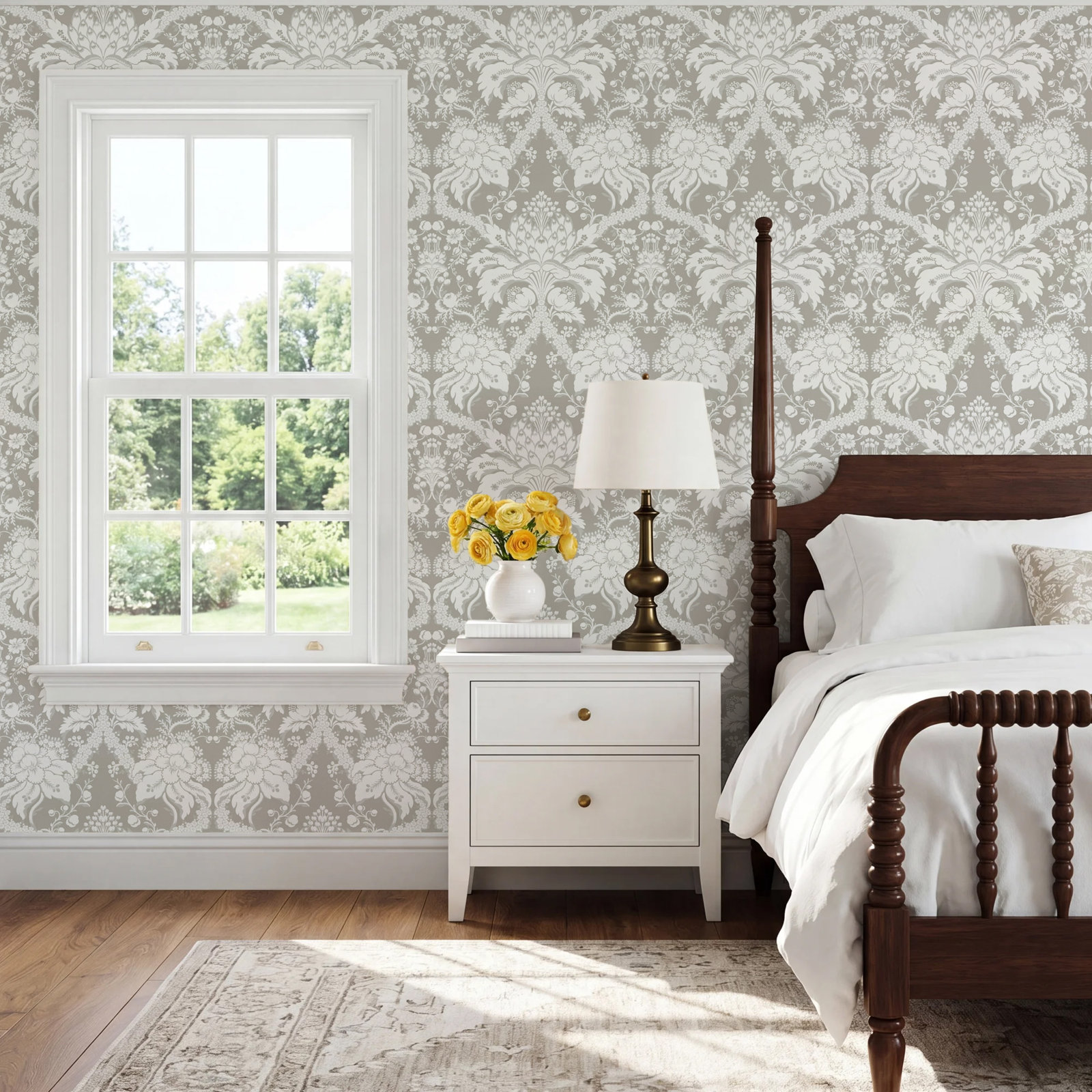 Damask Wallpaper, Beige