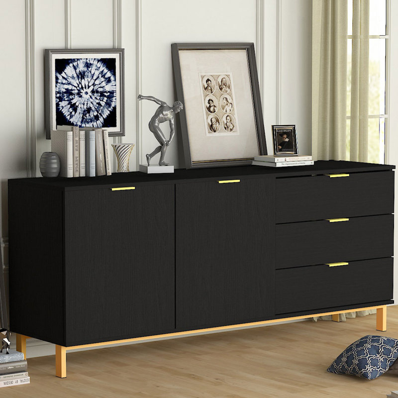Buffet à 3 tiroirs 62,9 po Lavaine, Noir