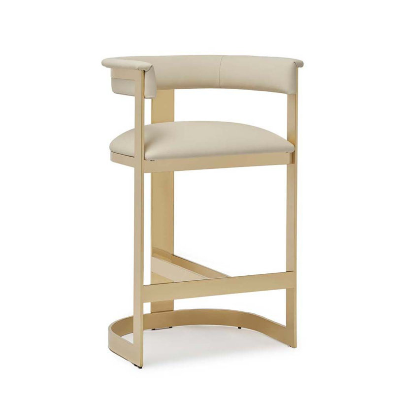 Darcy Upholstered Stool, Polished Brass/Buff Cream, Counter Stool (27" Seat Height)