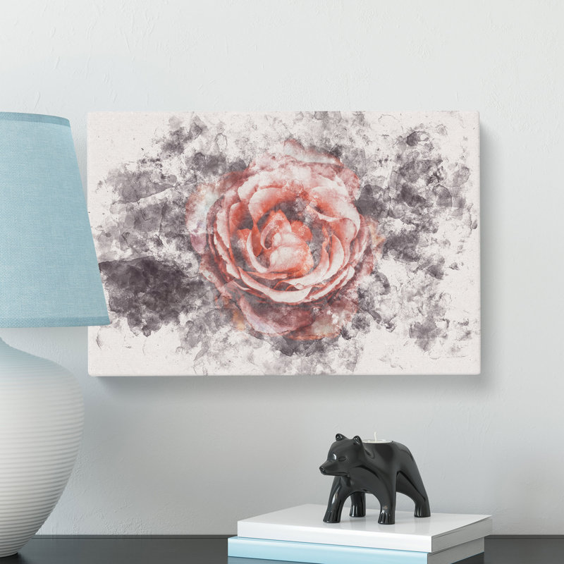 Pink Tipped Rose Flower Watercolour - Wrapped Canvas, 60cm H x 91cm W x 3cm D