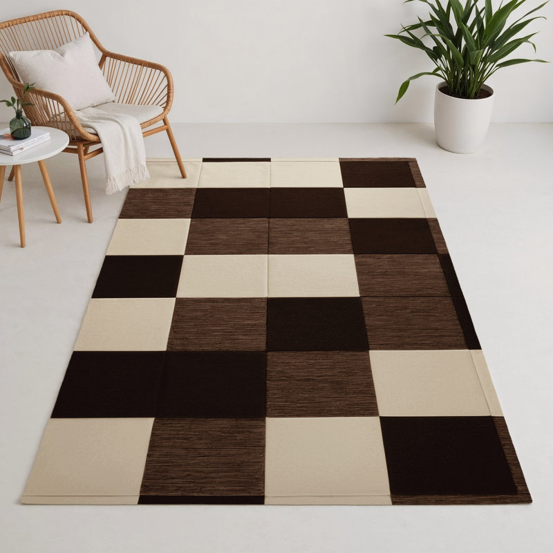 Tapis d'intérieur et d'extérieur à carreaux beige, Rectangulaire 3 pi x 5 pi