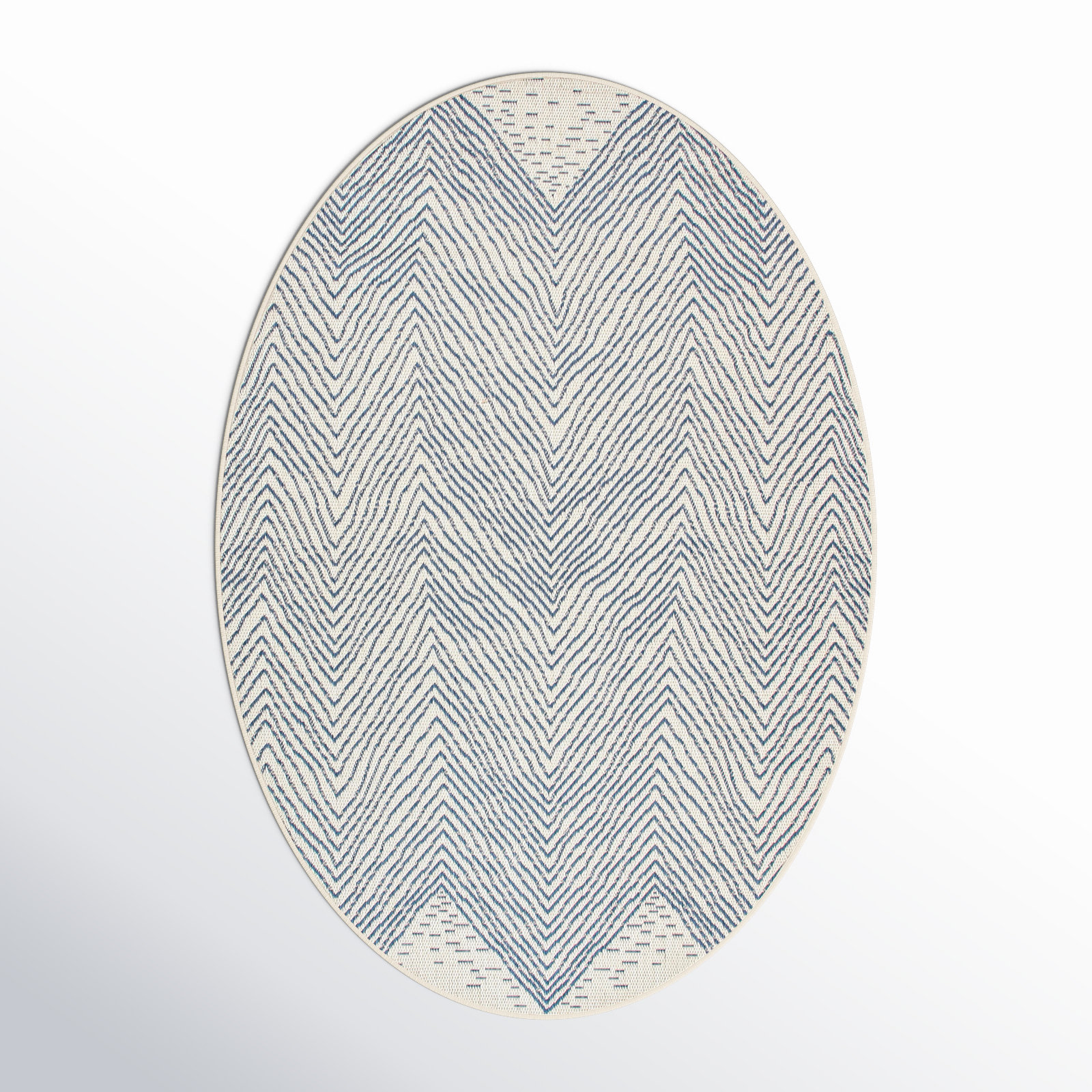 Finchley Blue Ivory Outdoor Chevron Rug, Oval 5' x 8'