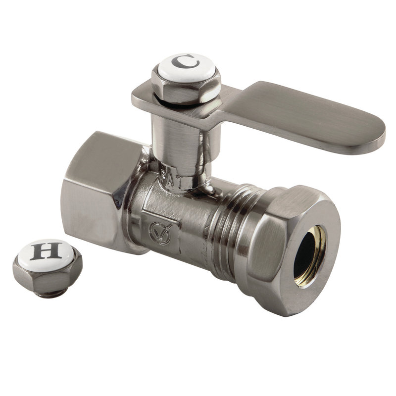 Kingston Brass Whitaker 1/2-Inch FIP x 1/2 or 7/16-Inch Slip Joint Quarter-Turn Straight Stop Valve, Brushed Nickel