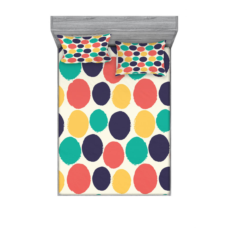 Microfiber Polka Dots Sheet Set, Full/Double Sheet Set with Fitted Sheet
