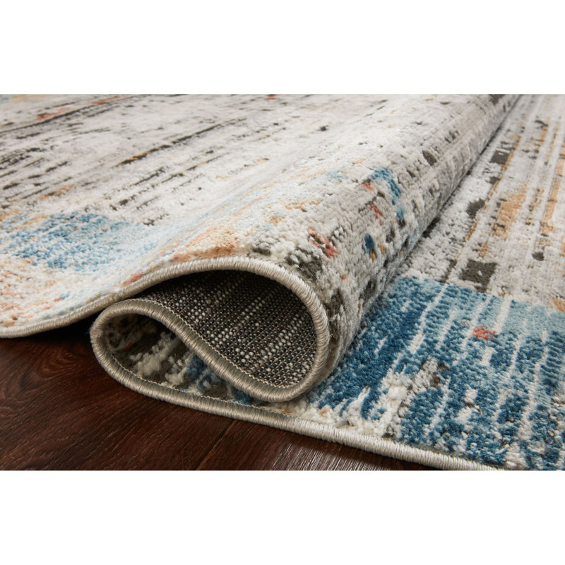 Mcglothin Polypropylene Gray/Blue Area Rug, Rectangle 11'6" x 15'