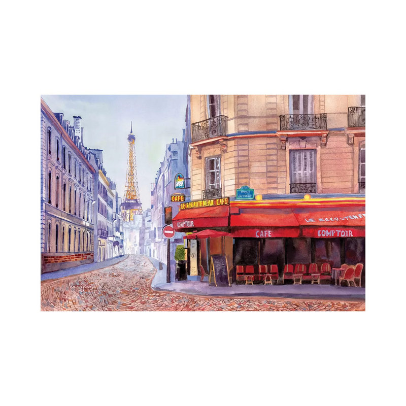 Paris Café W/Eiffel by Bannarot - Wrapped Canvas Print, 20.32 cm H x 30.48 cm W