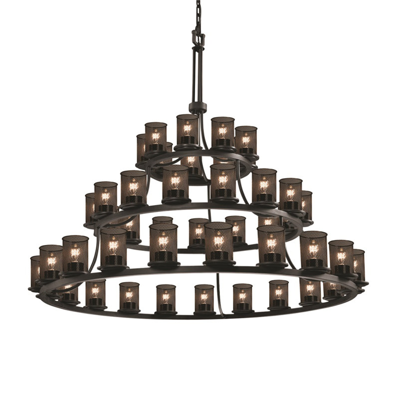 Lustre en forme de roue de chariot à 45 lumières Lohner, Noir mat, 45