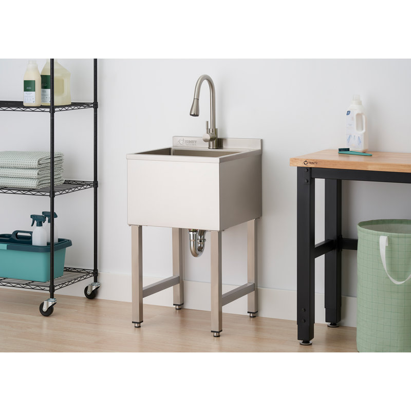 Trinity Basics Ecostorage® | 18x16x13 Basin | Stainless Steel Utility Sink | Nsf | W/ Pull-out Faucet | Chrome, Chrome