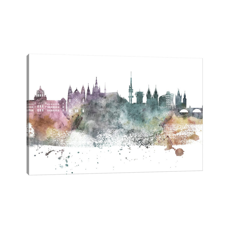 Prague Pastel Skyline 1 Piece Wrapped Canvas Wall Art, 101.6 cm H x 66.04 cm W x 3.175 cm D