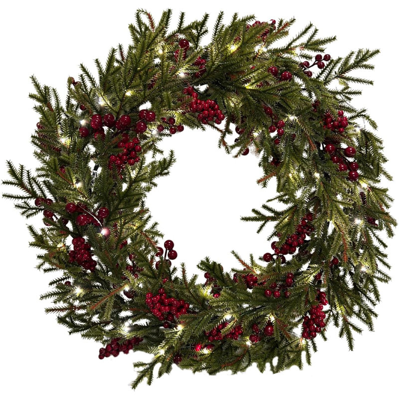 Faux Lighted 56cm Wreath