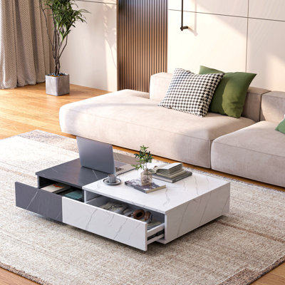 Table basse moderne et noire avec deux espaces de rangement