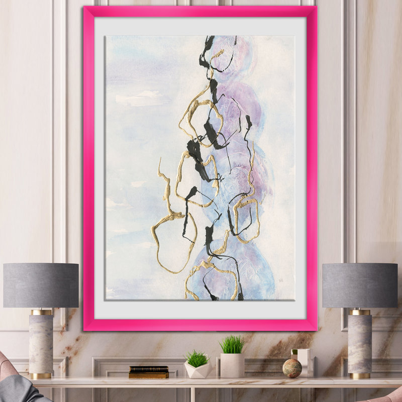 « gold lines on pastel i », reproduction d’image sur toile, H 40 po x l 30 po x P 1,5 po, Encadré rose