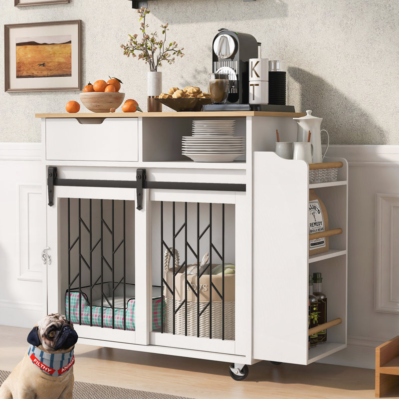 Pet-Friendly Kitchen Island End Table with Sliding Doors and Ample Storage