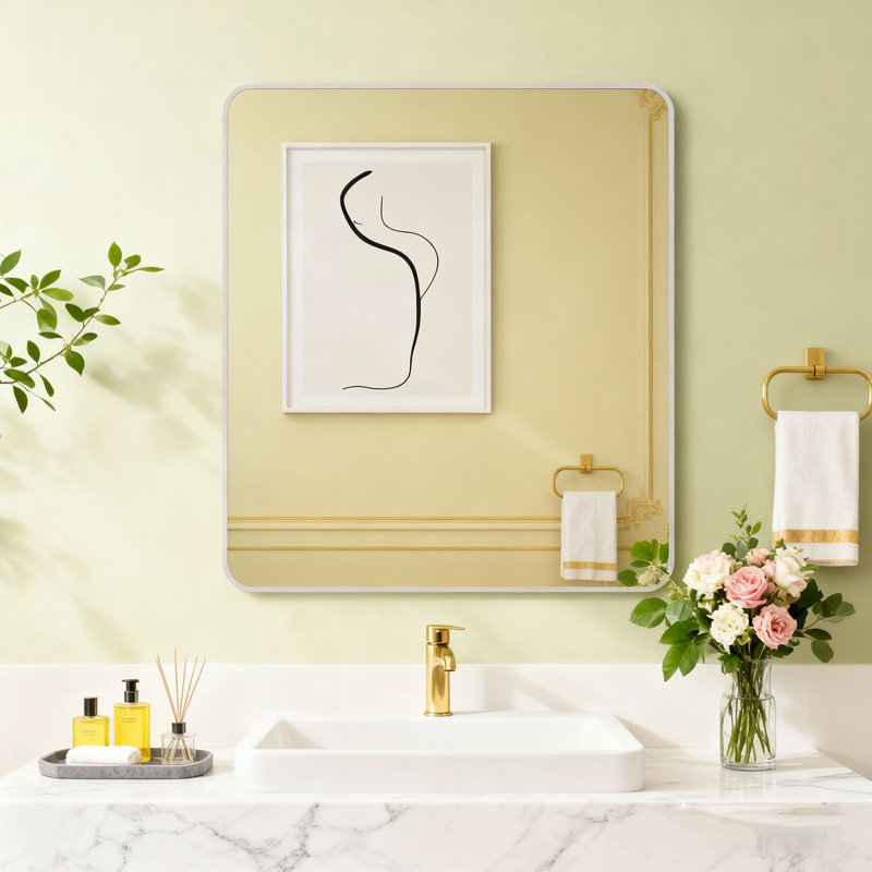 Metal Square Wall Mirror, Silver