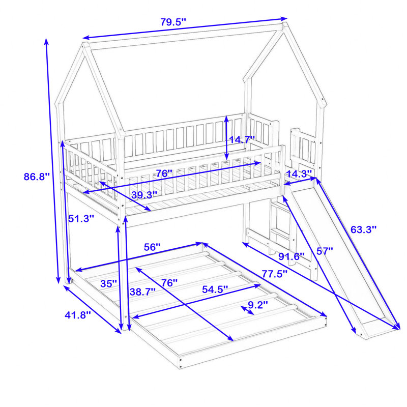 Perrie Kids Twin Over Full Bunk Bed, Gray
