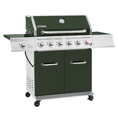 Royal Gourmet 6-Burner BBQ Liquid Propane Gas Grill with Sear Burner and Side Burner, Olive Green