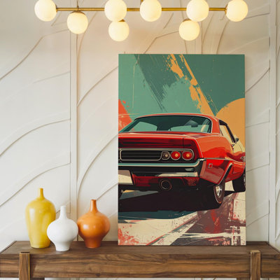 Red Muscle Car Canvasbold Retro Road Trip Automotive Art Canvas Wall Art Ready To Hang Gallery Wrapped Home Decor Modern Design Decor