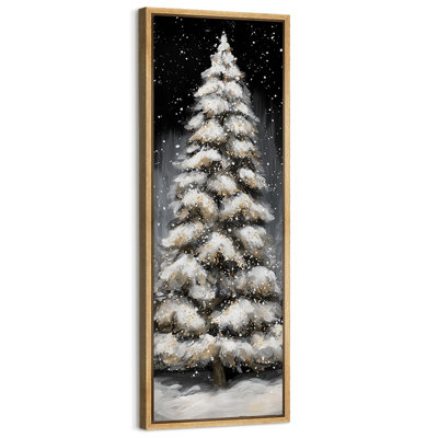 "Snowy Christmas Tree with Golden Accents", images extra larges, impression sur toile encadrée