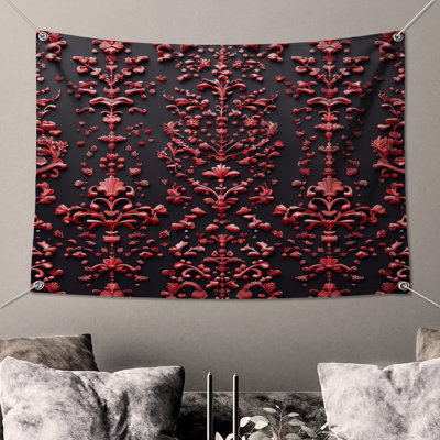 Tapisserie murale rouge ornée de fleurs - décoration murale damassé