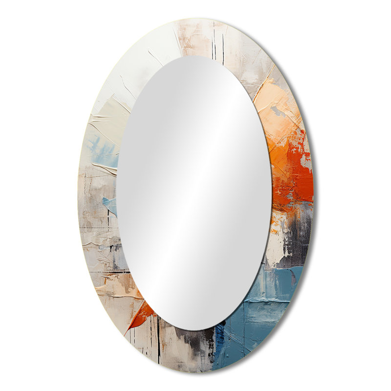 Décoration mosaïque orange abstraite mosaïque - miroir mural ovale orange, H 36 po x l 24 po