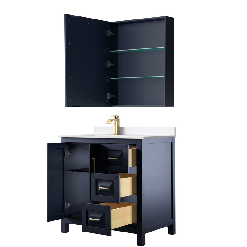 Daria 36'' W Single Vanity, White Cultured Marble, Dark Blue, Brushed Gold