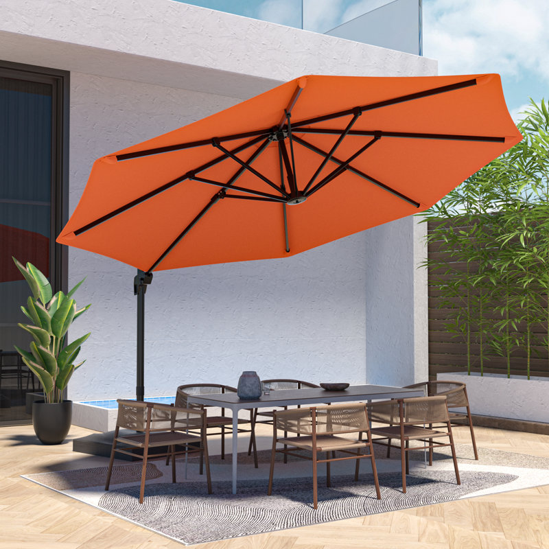 Parasol excentré en porte-à-faux 11 pi avec base Mylashia, Rouge rouille