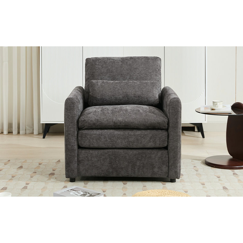 Fauteuil confortable 31,9 po gris - tissu chenille, coussin double, ergonomique, surpiqûres élégantes, coussin lombaire amovible, support, soutien et assise confortable dans le revêtement du salon, courbe sophistiquée