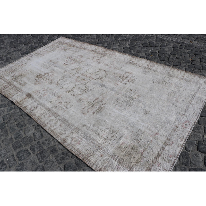 Large Vintage Turkish Oushak Rug in Faded White with Colorful Boho Patterns for Bedrooms