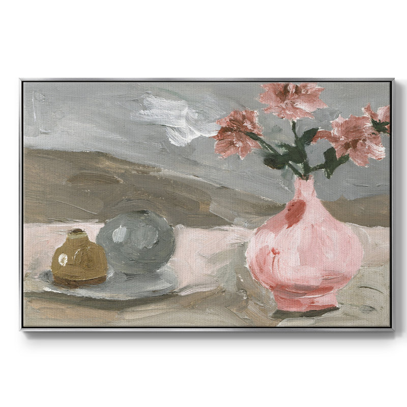 Vase de fleurs roses VI, H 17 po x l 25 po x P 2 po, Argent