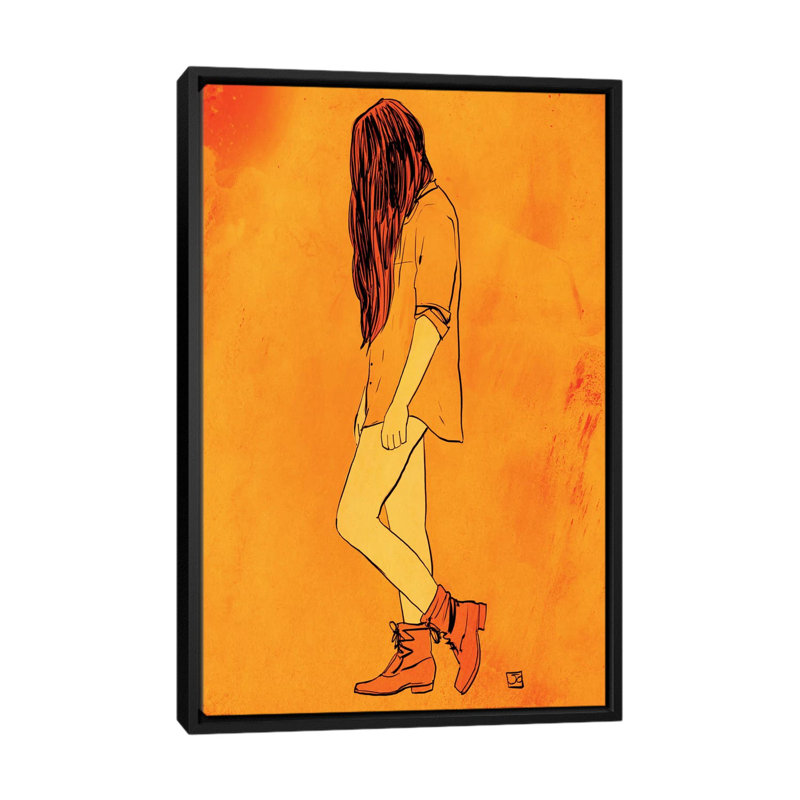 «Ces bottes…», impression sur toile tendue, H 26 po x l 18 po x P 1,5 po, Toile avec cadre noir, Pas de tapis
