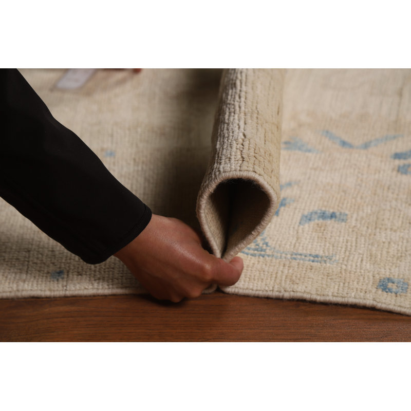 Tapis beige et ivoire en coton noué à la main