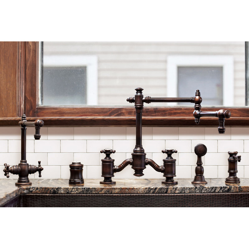 Towson Bridge Faucet - 18" Articulated Spout - Cross Handles, Polished Nickel