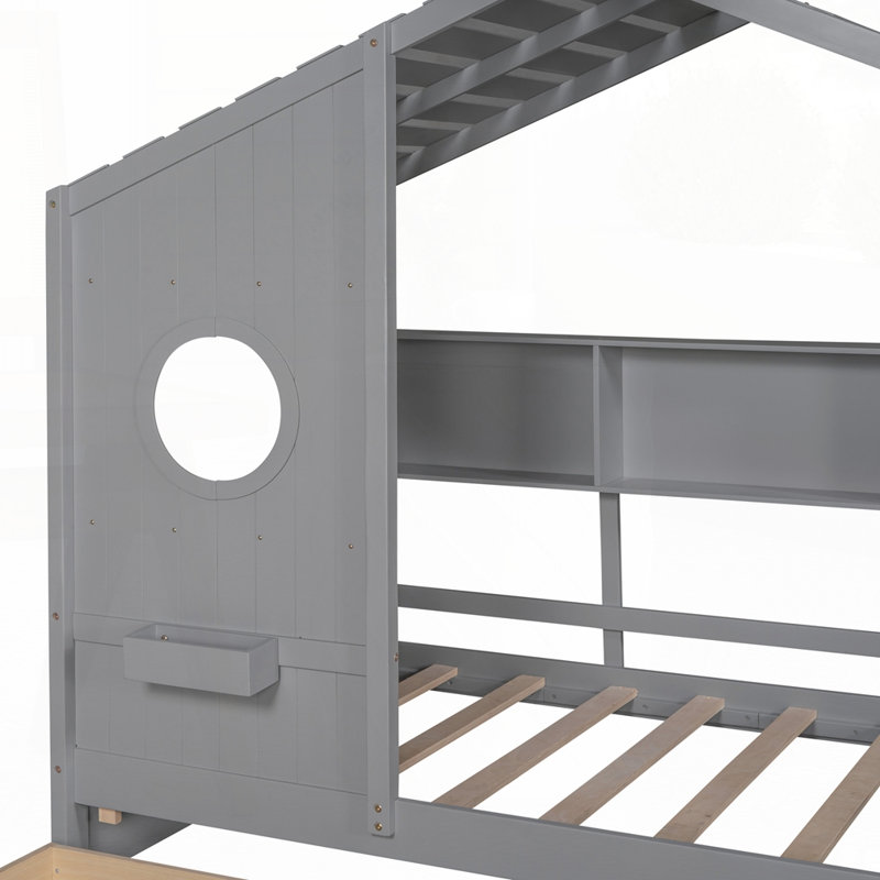 Lit simple en bois avec tiroirs, Gris, Simple