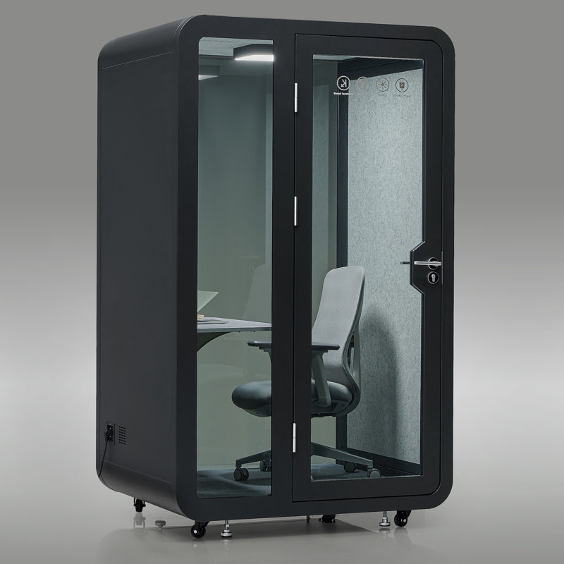 Large Single Person Black Office Sound Pod Modular Meeting Booth, Black
