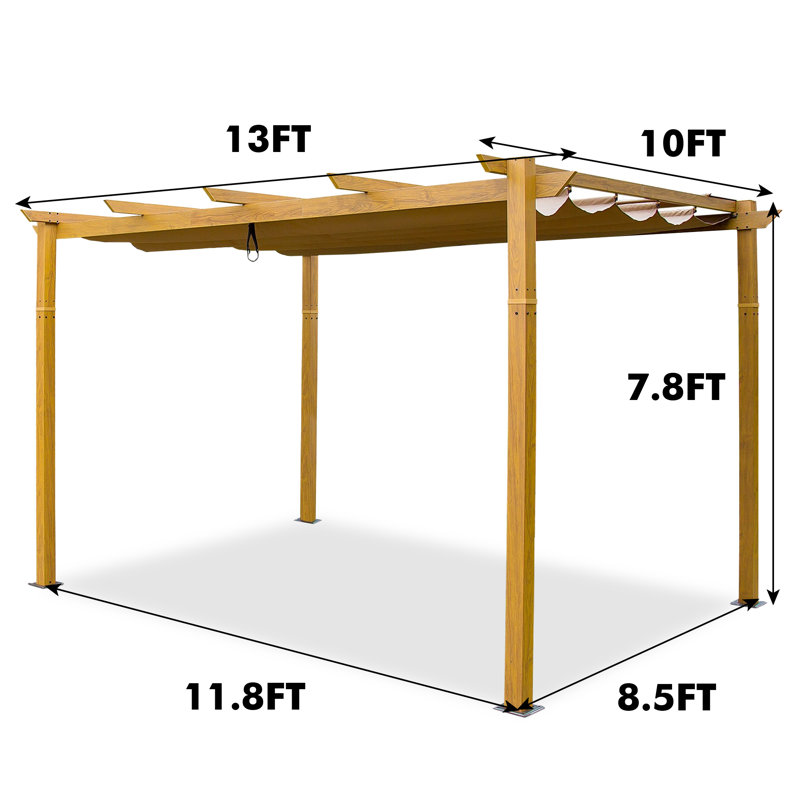 Aluminum Pergola with Canopy, Brown, 10 ft. W x 13 ft. D