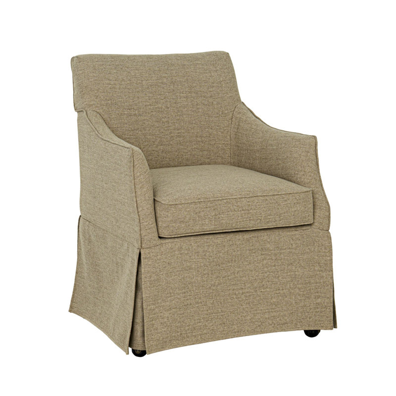 Bedford London Upholstered Skirted Dining Arm Chair with Hidden Casters, Beige