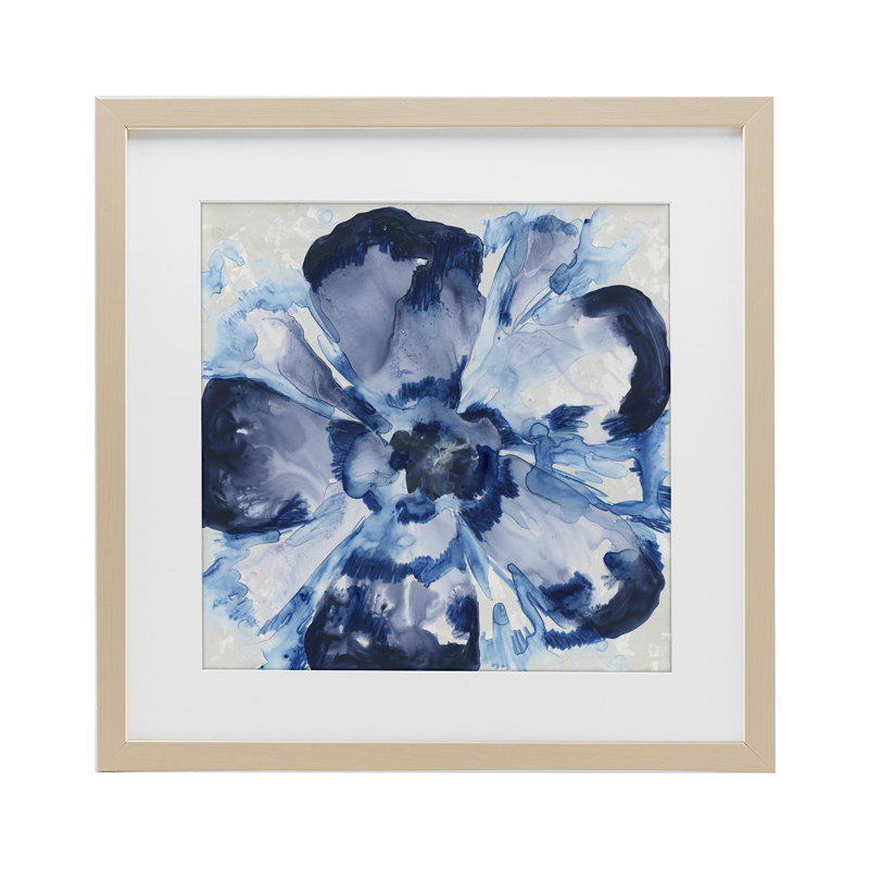 «Blue Glass Flower», reproduction d'art sous verre encadrée par June Erica Vess, H 16 po x l 16 po, Cadre de récolte en pin